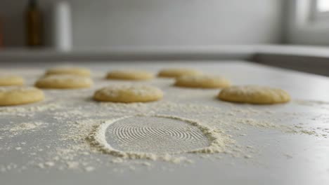 baking delights: capturing the art of cookie preparation with flour-dusted dough on a clean surface ready for a sweet adventure in the kitchen