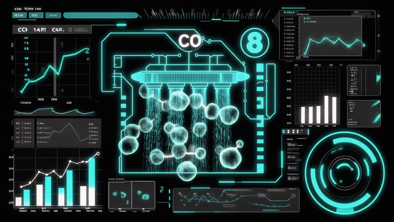 High-Tech Digital Display with Carbon Dioxide Processing Animation