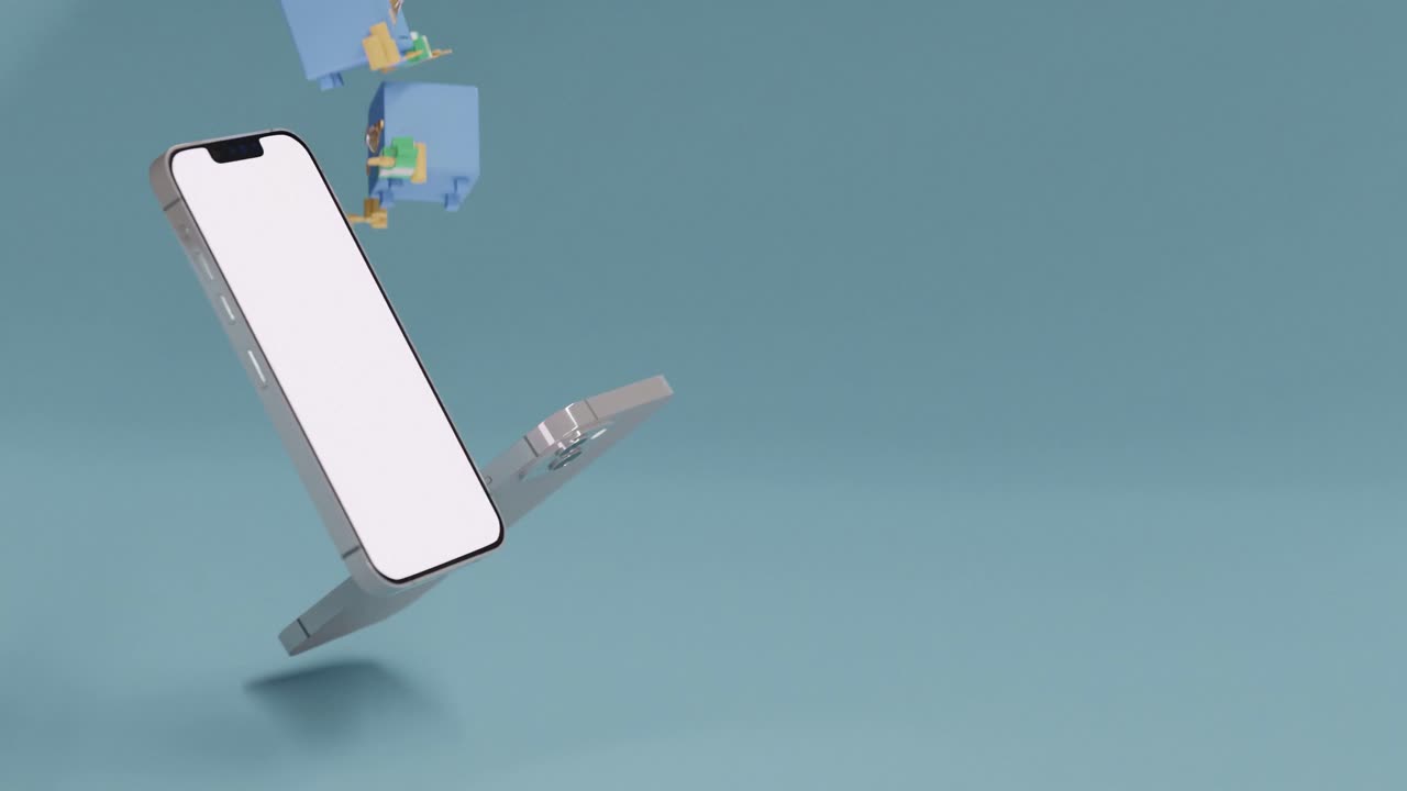 cassaforte con banconote e monete galleggianti sullo smartphone sullo sfondo blu con spazio per la copia