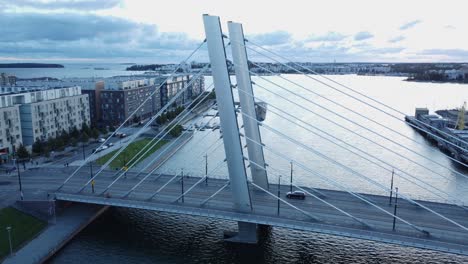 Tall-towers-and-thick-cables-support-Crusell-Bridge-on-Helsinki-shore