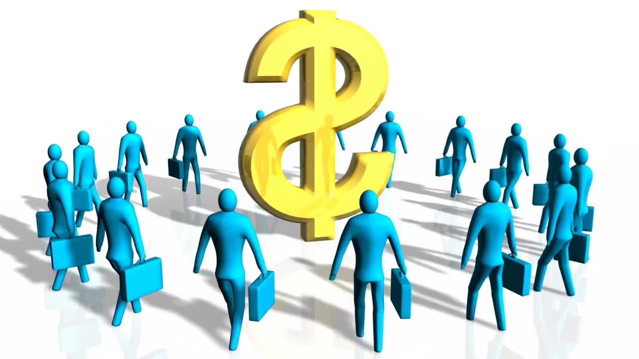 personas en círculo con un signo de dólar en el centro