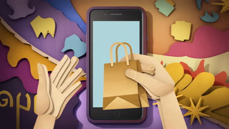 online shopping experience on a smartphone with paper cutout design