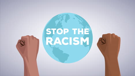 stop the racism campaign with hands human up and earth planet