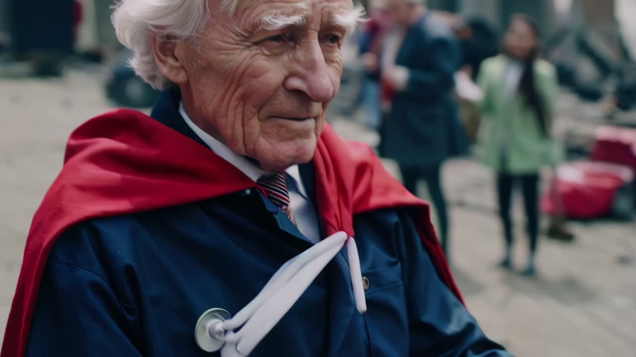 Elderly Superhero in a Disaster