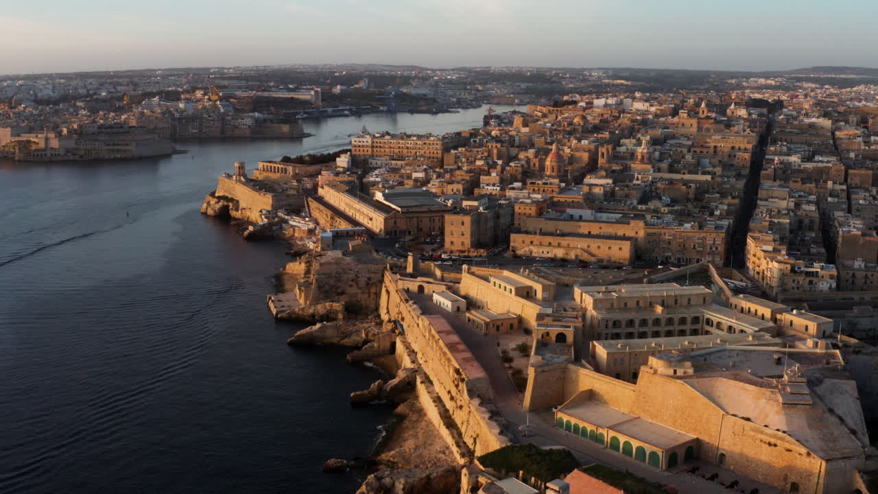 Aerial View Of Valletta, Capital Of Malta At Sunset - drone shot