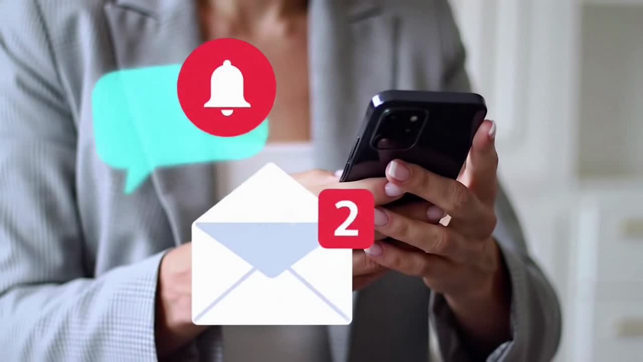 Businesswoman in a Gray Blazer Using a Modern Smartphone