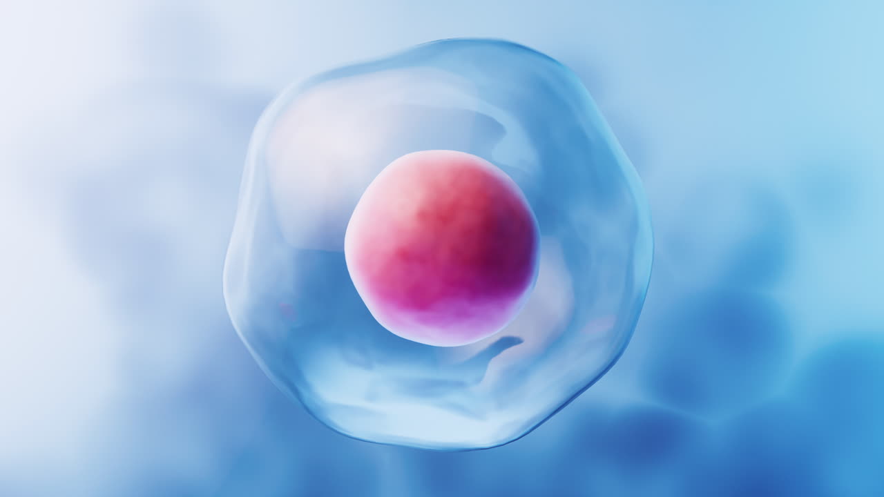 célula transparente con biotecnología y concepto cosmético, renderización en 3d.