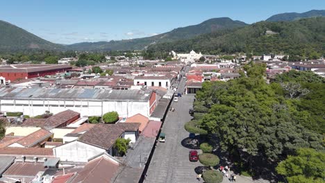 aerial view of the colonial architecture surrounding the famous santa catarina arch in guatemala