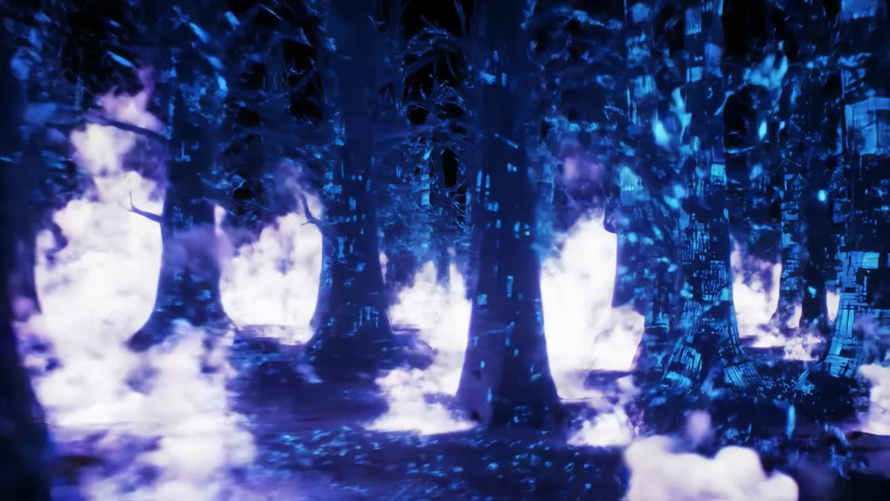 A Mystical Forest Awash in Blue Light and Ethereal Fog, Creating an Otherworldly Ambience for a Captivating Experience in Virtual Reality