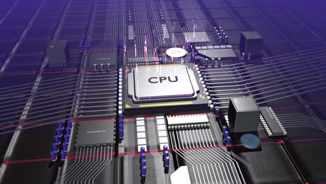 computer cpu processing data. electrical data and signals flowing.