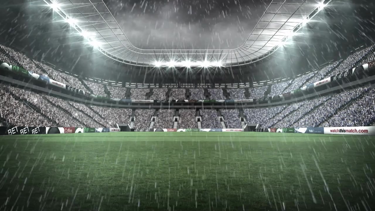Animazione di pioggia che cade su uno stadio