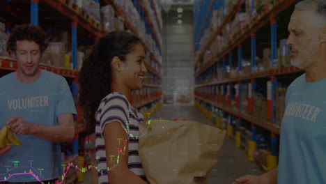 animación de múltiples gráficos sobre diversas personas que compran y hablan en el almacén