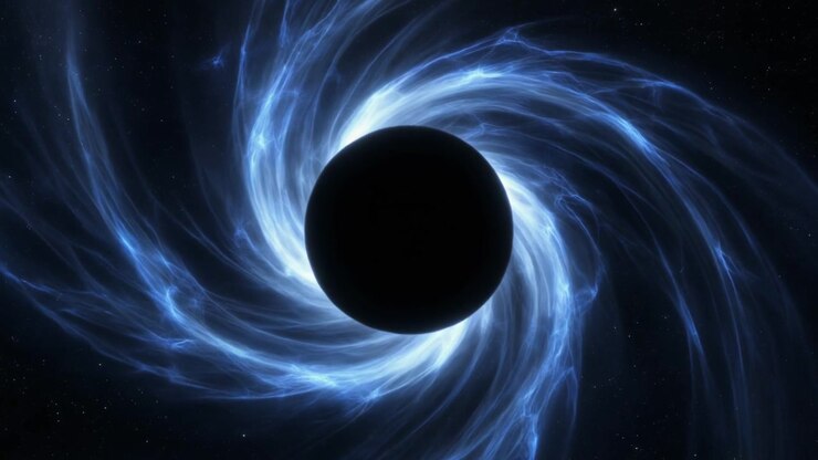 Cinematic Animation of a Glowing Blue Black Hole in Deep Space