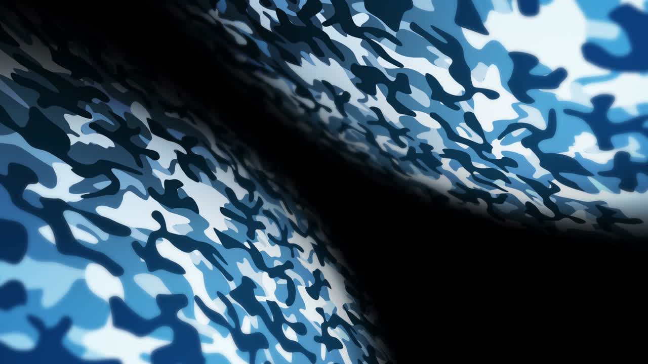 파란색 위장 패턴 배경, 군사 유니폼 개념, 추상적인 선과 파동 텍스처, 루프 애니메이션