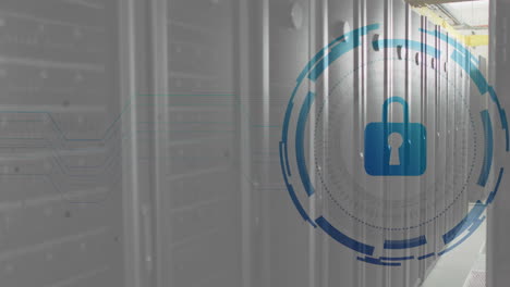 Animation of scope scanning with padlock icon over server room