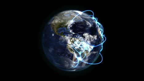 tierra nublada con conexiones azules en movimiento con imagen de la tierra cortesía de nasa.org