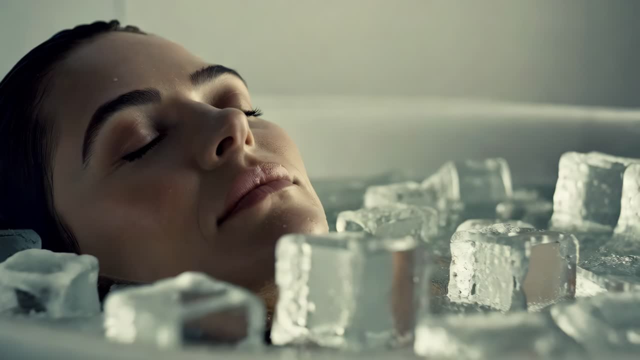 얼음 목욕 을 즐기는 여자