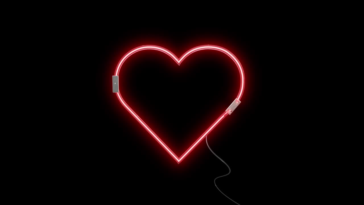 animación de bucle de corazón de neón 3d en fondo negro