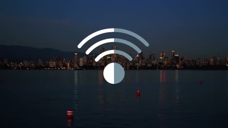 animation of wifi digital icon floating over landscape