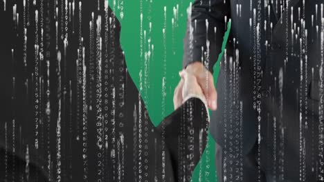 animación de estadísticas y procesamiento de datos sobre el apretón de manos de un empresario