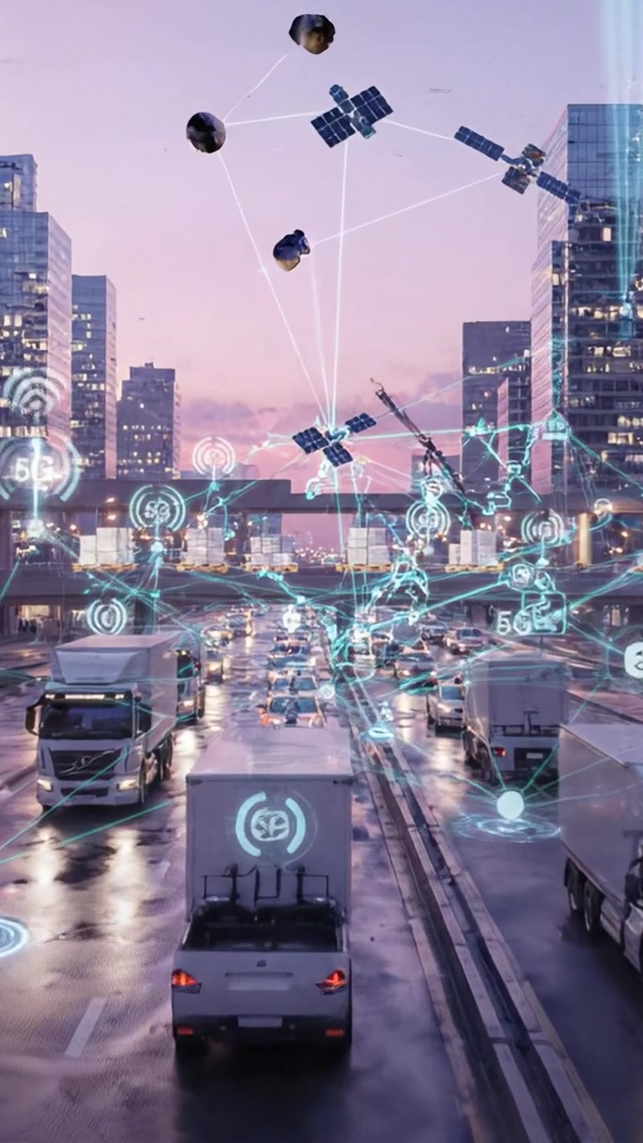 Evoluzione del traffico urbano: un paesaggio urbano futuristico che mostra veicoli autonomi e tecnologia intelligente in una metropoli vivace al crepuscolo