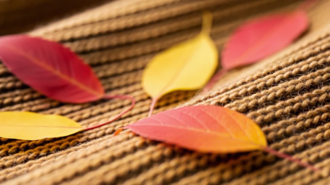 A Stunning Arrangement of Colorful Autumn Leaves on a Textured Fabric Surface, Capturing the Essence of Fall with Their Vibrant Hues and Natural Beauty