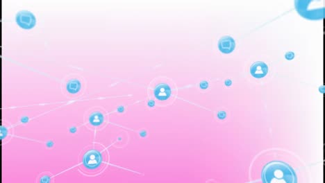 Animation-of-network-of-digital-icons-against-pink-gradient-background