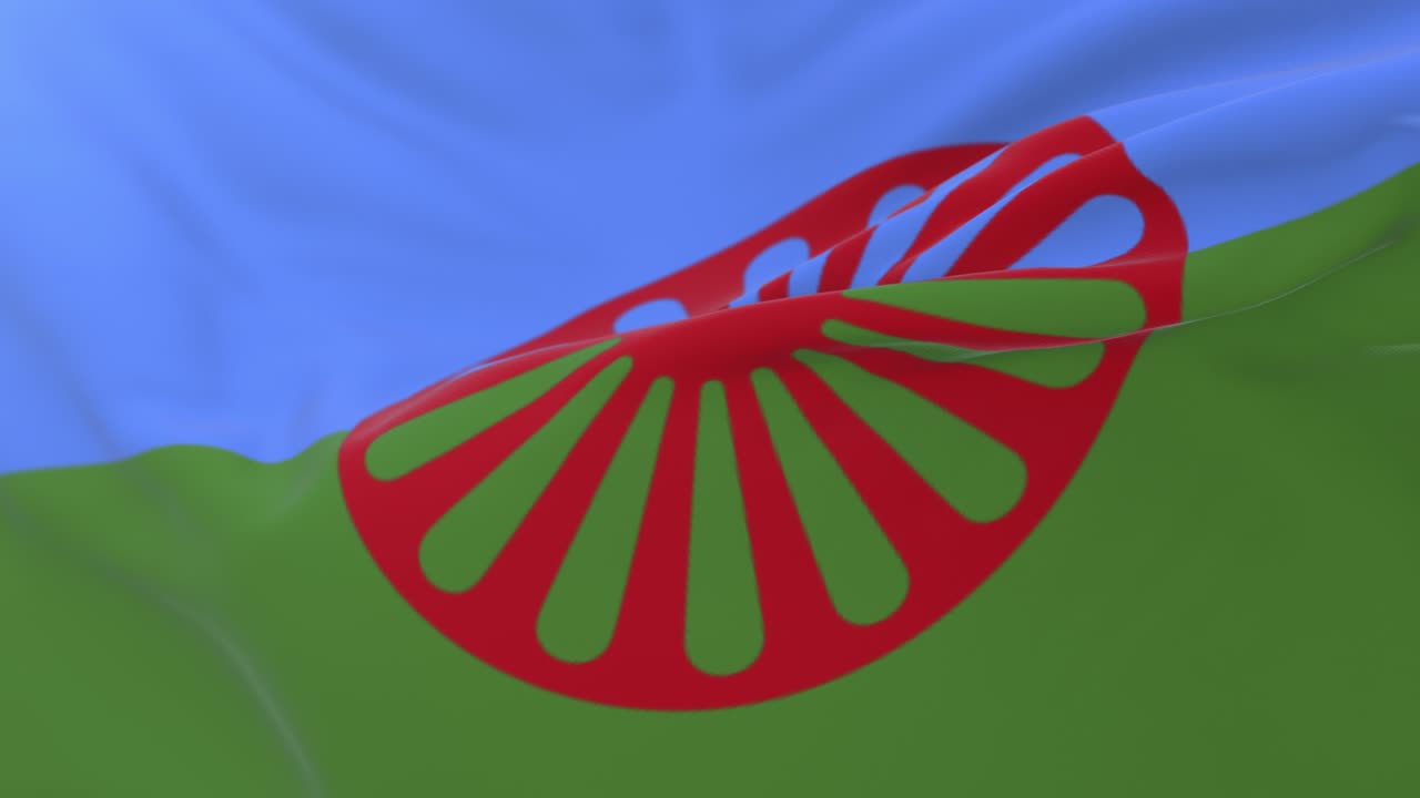 bandera del pueblo romaní agitando. bucle