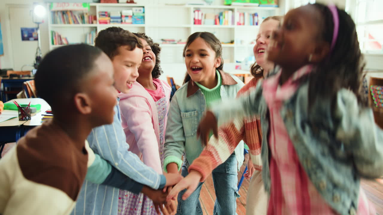 Children celebrating in a classroom