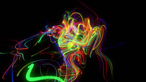 abstract background flow of glow lines or light streaks. running lights particles form in 3d space glowing beautiful curved lines like ball of wires burning with neon light. beautiful creative bg.