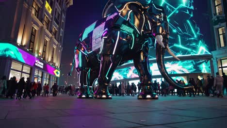 giant illuminated elephant sculpture in city