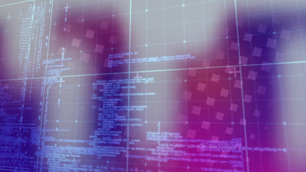 animación del procesamiento de datos brillantes con marcadores sobre la cuadrícula