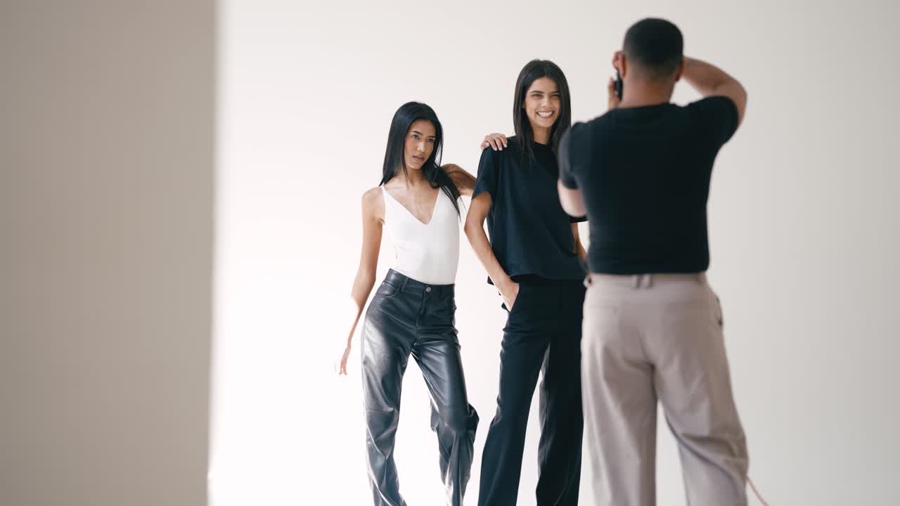 Fashion Shoot with Two Models and a Photographer in a Studio