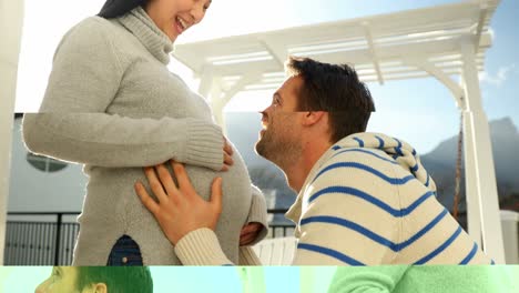 happy couple feeling the presence of baby in stomach 4k