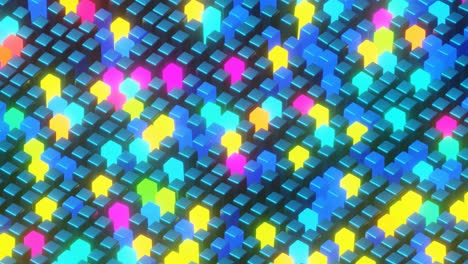 animated wave moving structure of neon blue, purple, pink, yellow cubes. looped 3d render motion