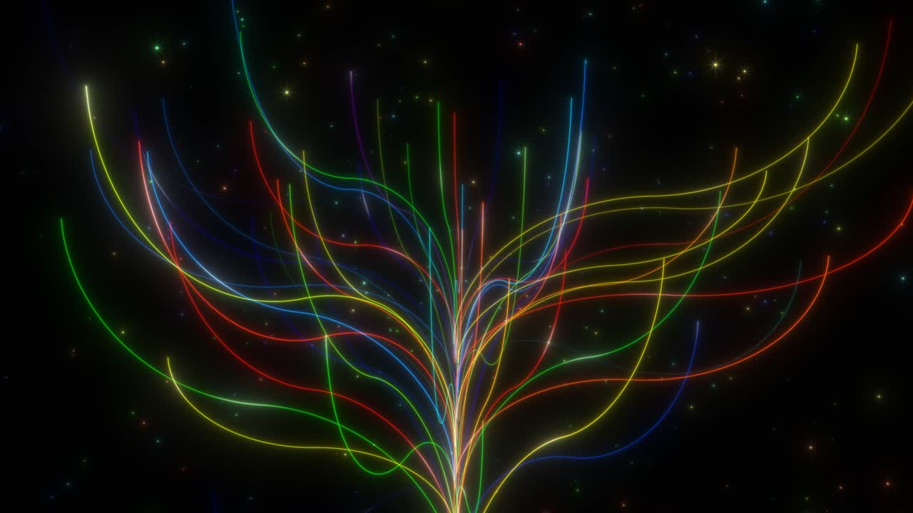 추상적인 네온 무지개 빛 빛 나무와 반이는 입자 별 - 4k 원활한 루프 모션 배경 애니메이션