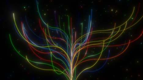 árbol de luz de arco iris de neón abstracto y estrellas de partículas brillantes - animación de fondo de movimiento de bucle sin costuras de 4k
