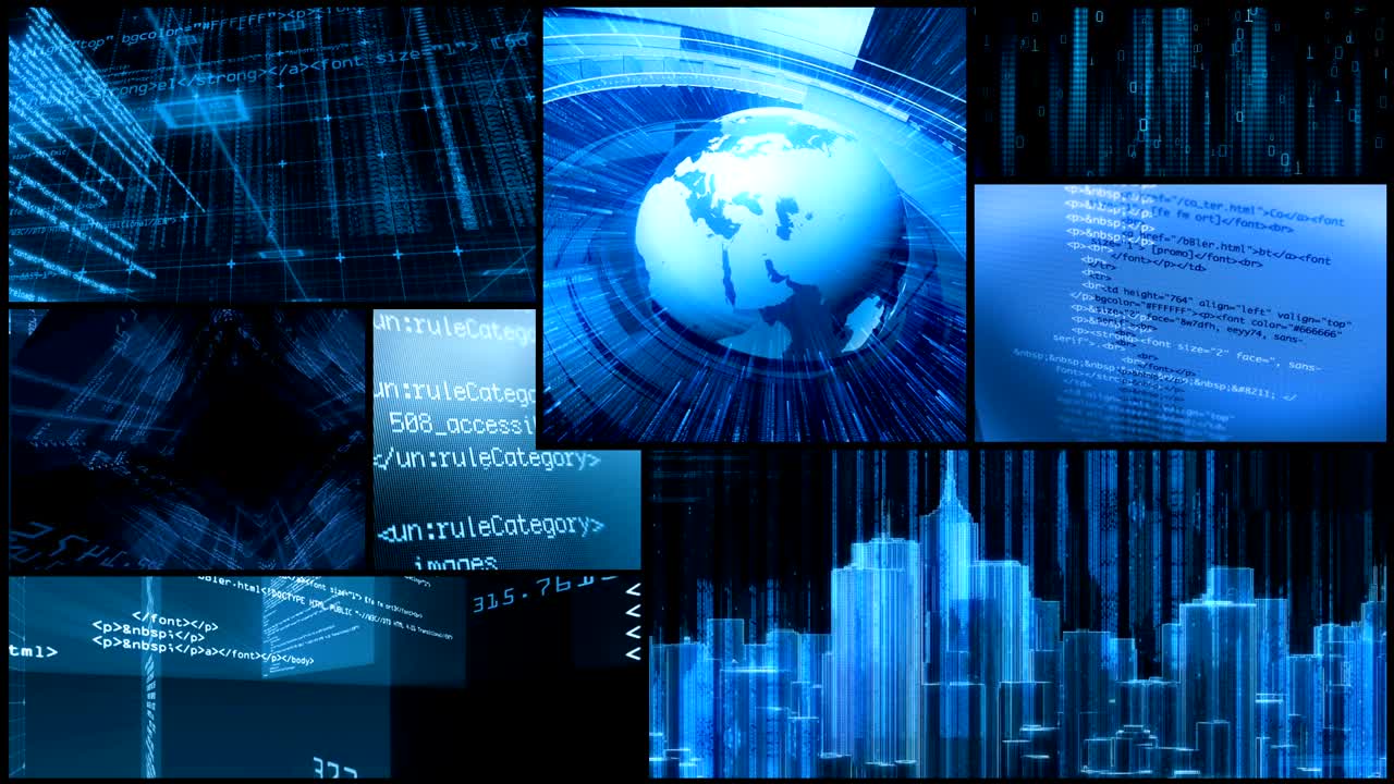 Technology Montage - Computer Data Screen Display Animation