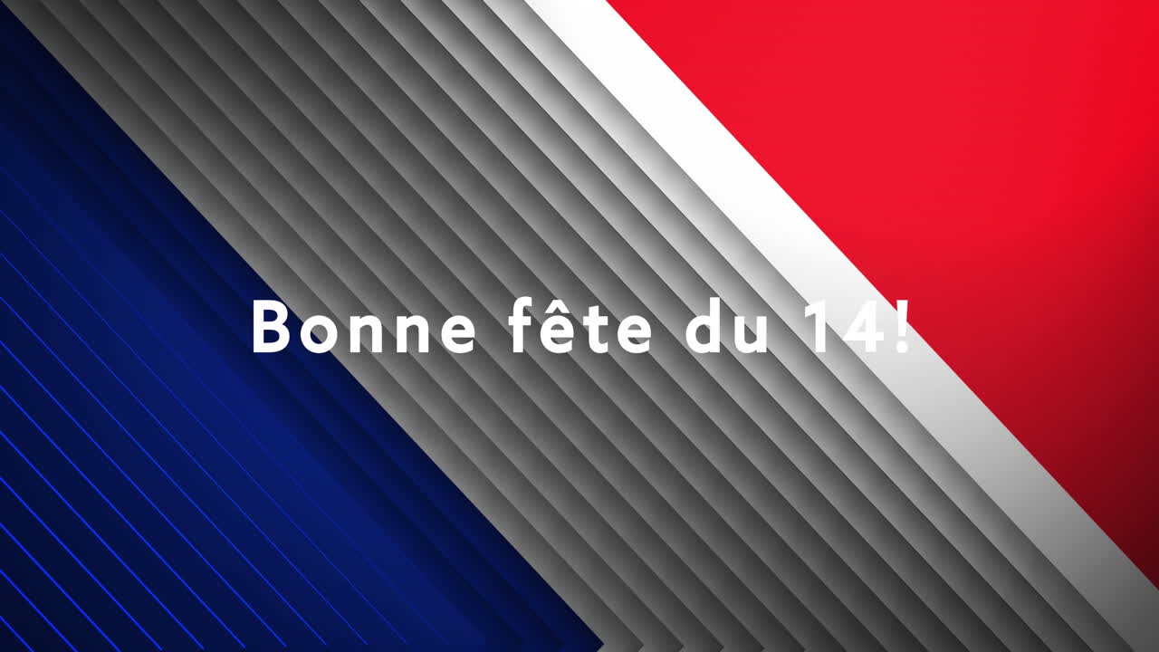 animación de bonne fete du 14 texto con bandera francesa