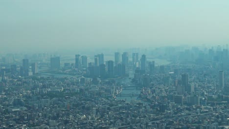 Zoom-out,-Aerial-view-of-Tokyo-with-skylines-from-Skytree-tower