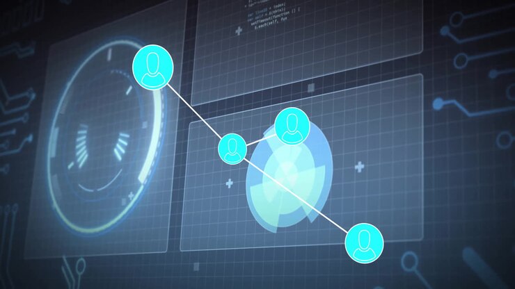 Animation of digital data processing and network of connections