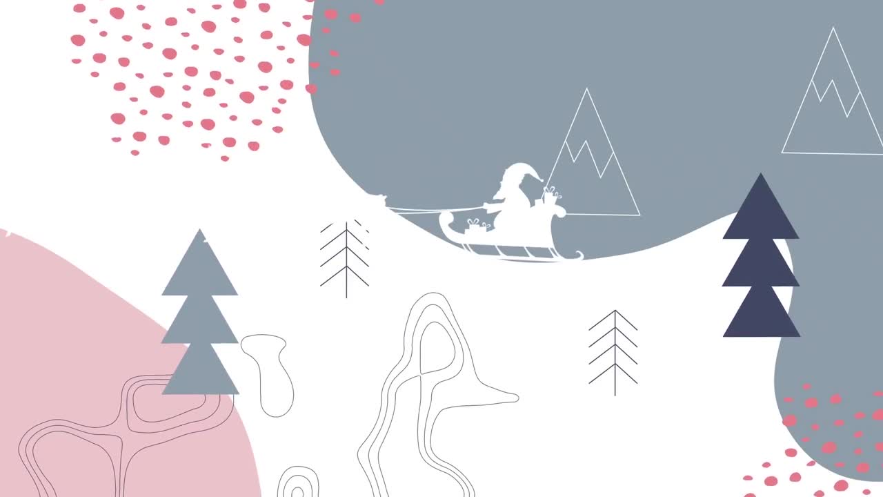 ⁇ 터 겨울 풍경 위에서 사 ⁇ 과 함께  ⁇ 매를 타고 있는 산타클로스의 애니메이션