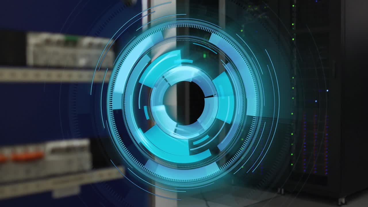 animación del escaneo del alcance y el procesamiento de datos sobre la sala del servidor