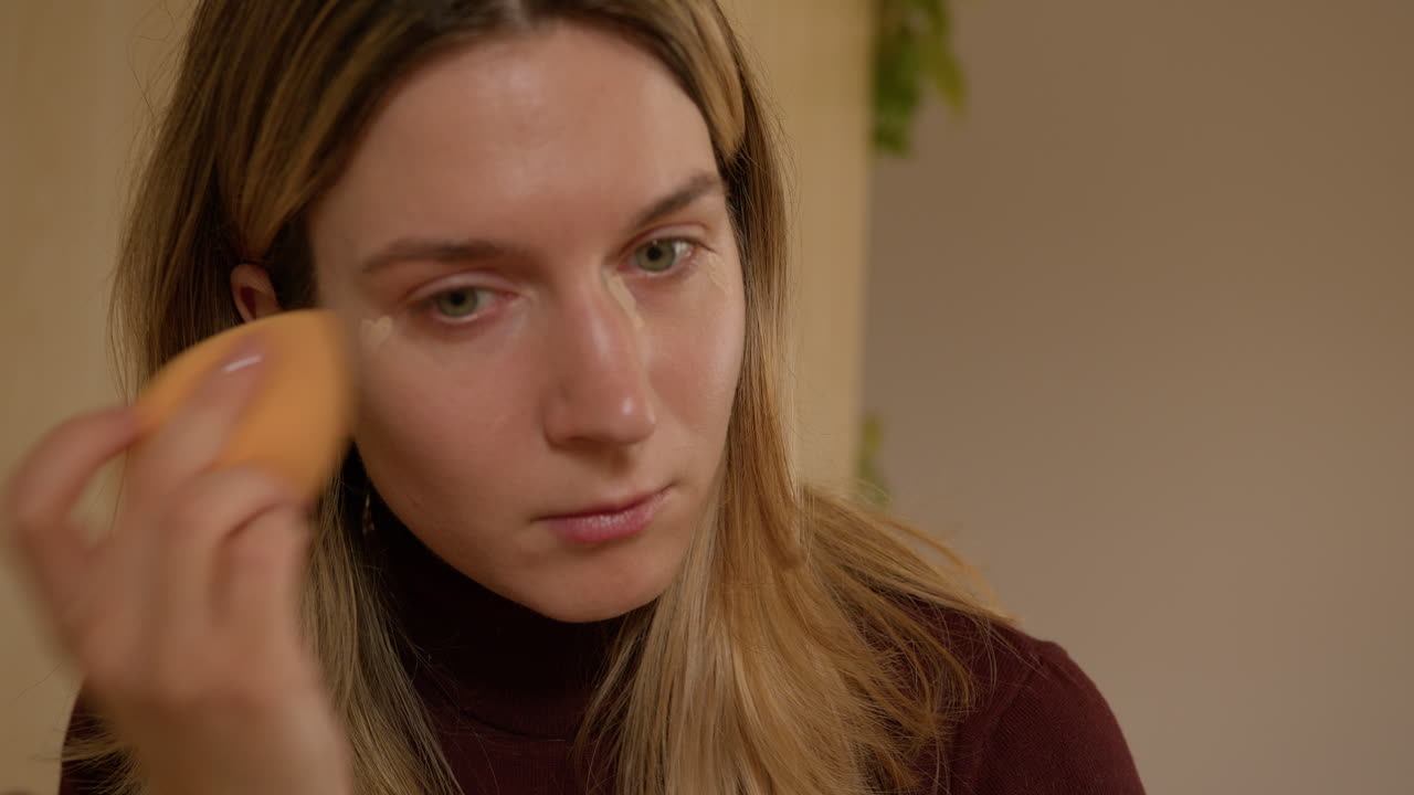 Ragazza che si trucca a casa.