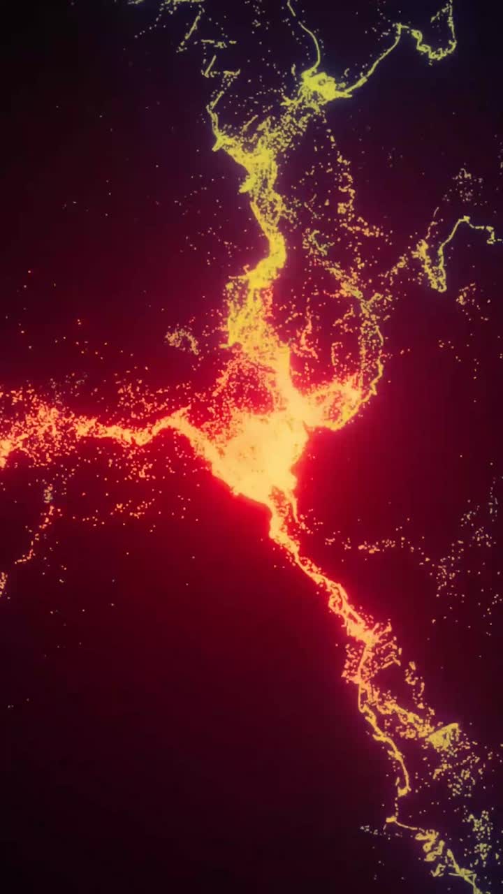 Flusso Astratto di Particelle Luminose Rosse e Arancioni