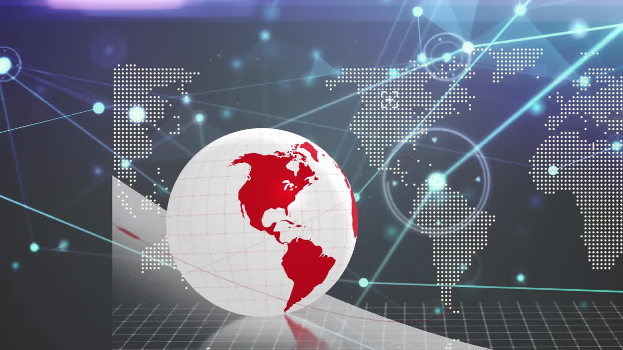 연결 네트워크를 통해  ⁇ 색 모양의 애니메이션과 검은색 배경의 세계 지도