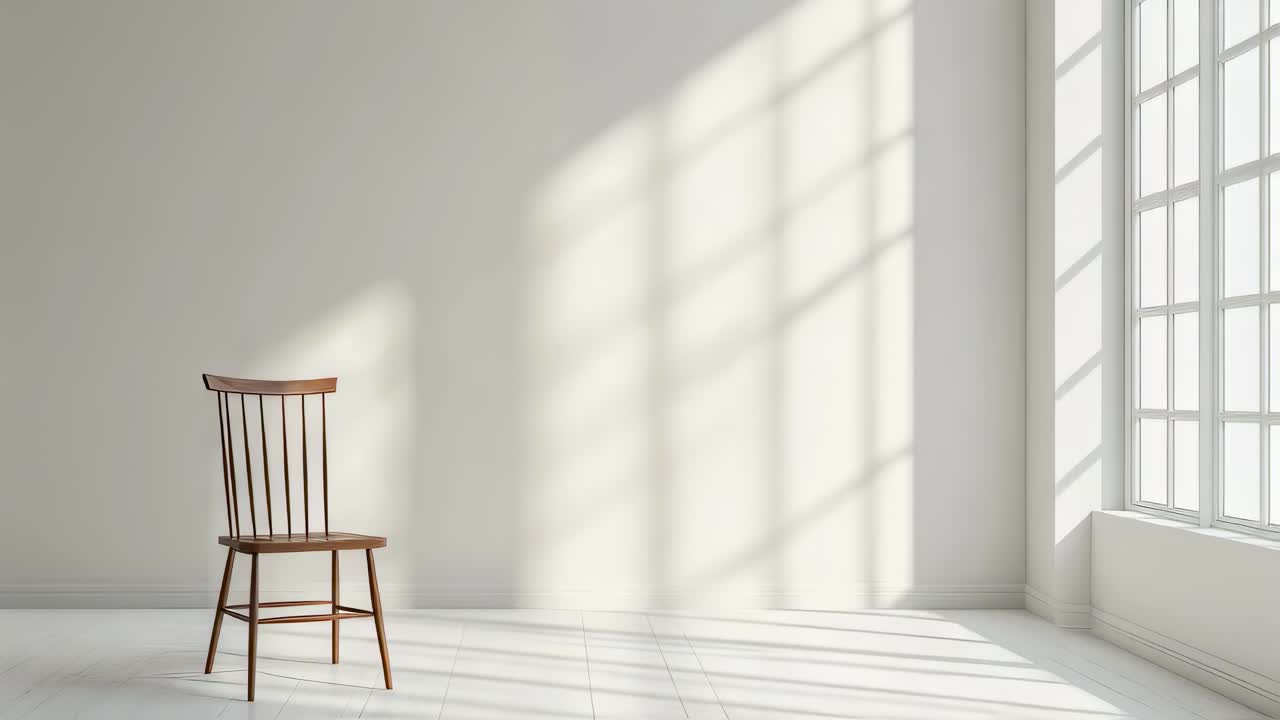 Empty room with wooden chair and large window