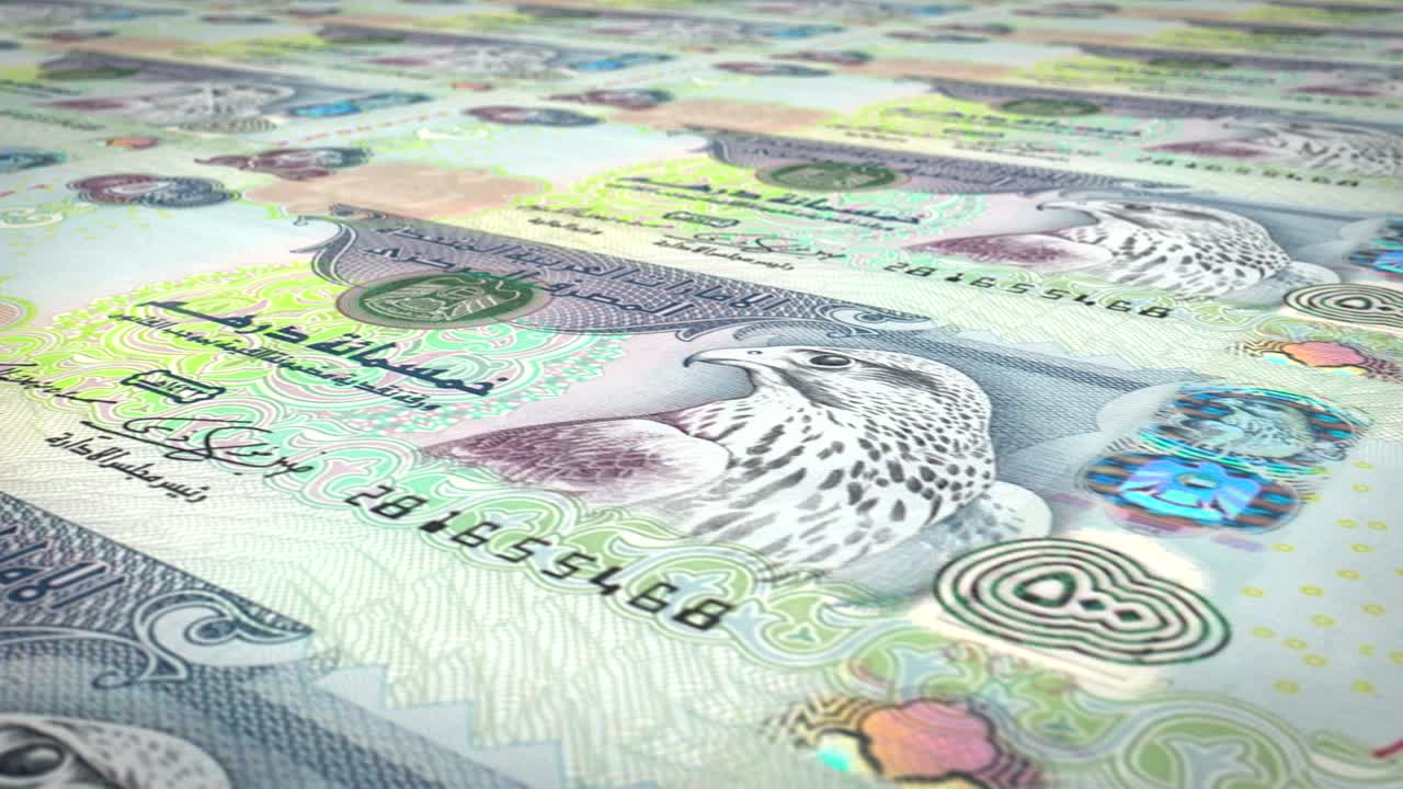 500 디람의 지폐, 화면에 굴러가는 아랍, 현금, 루프