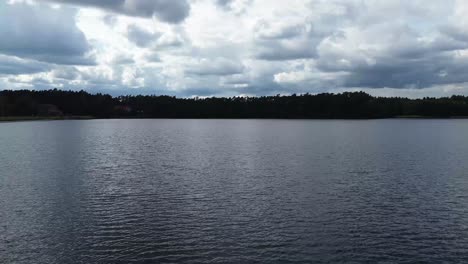 Lago-Arbusto-Día-Nublado-Agua-Antena-Dolly-Volar-Panorama-Paisaje