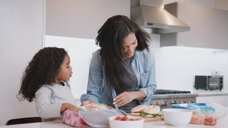 Mutter-Und-Tochter-Kochen-Zu-Hause-In-Der-Küche-Gemeinsam-Ein-Gesundes-Lunchpaket